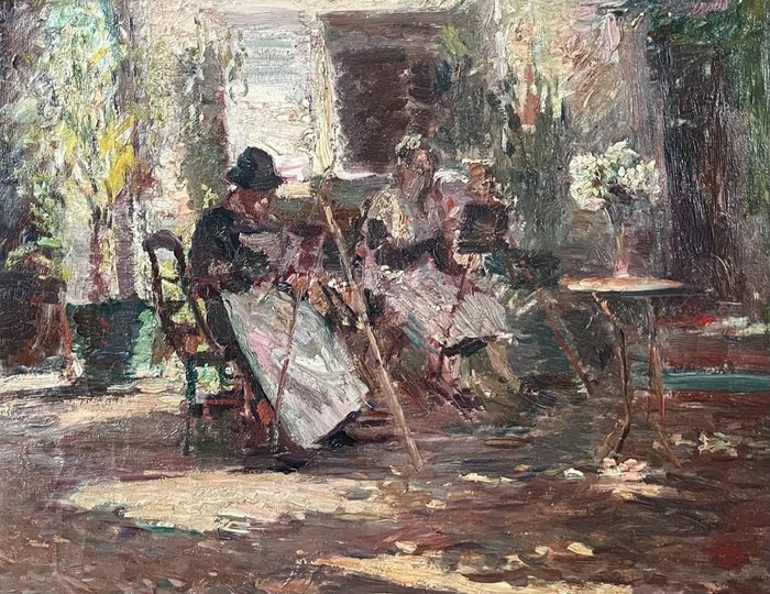 Pierre Bin de Roussel (1866-?) - La leçon de peinture