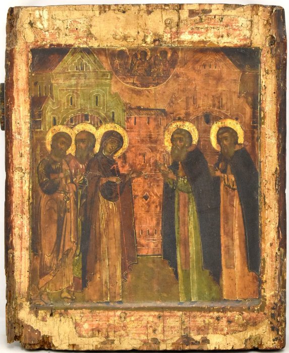 Icoon, Verschijning van Maria aan Sergiy Radonezh - Hout - Tweede helft 16e eeuw