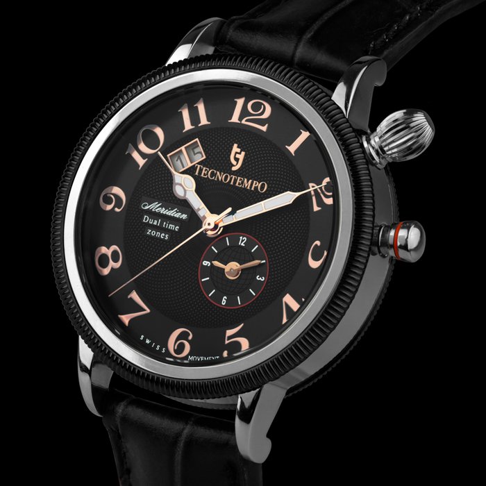 Tecnotempo® - Dual Time Zones "Meridian" - Swiss Movt - Limited Edition 50PCS - - TT.ME.B (Black) - Mænd - 2011-nu