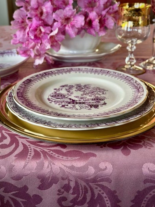 锦缎桌布，淡紫色。大桌子。 - 桌布  - 270 cm - 180 cm