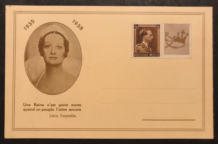 Belgien 1942 - Leon Degrelle - „Königin Astrid“ – Postkarte mit Vignette
