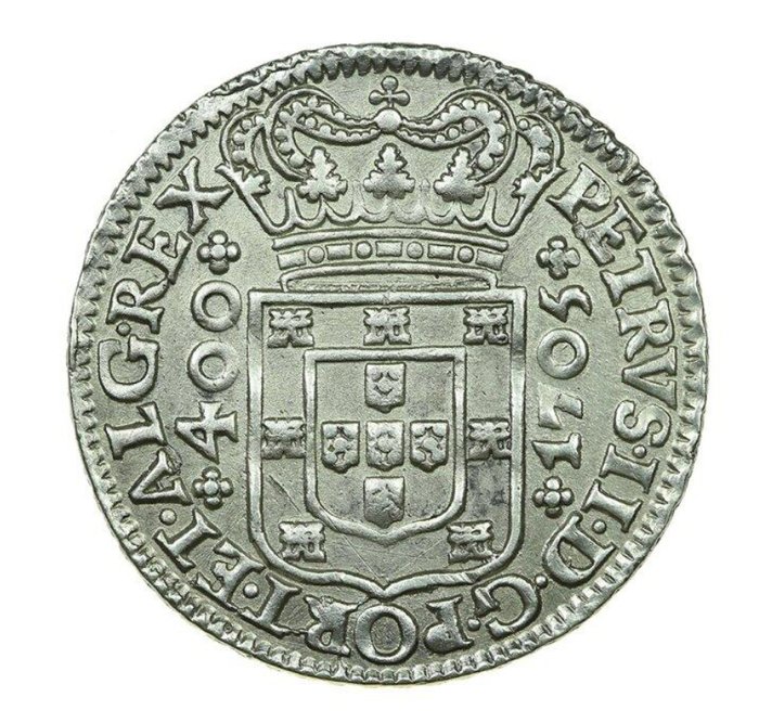 葡萄牙. D.佩德羅二世 (1683-1706). Cruzado Novo (480 Reis) 1705 - Lisboa - Escassa