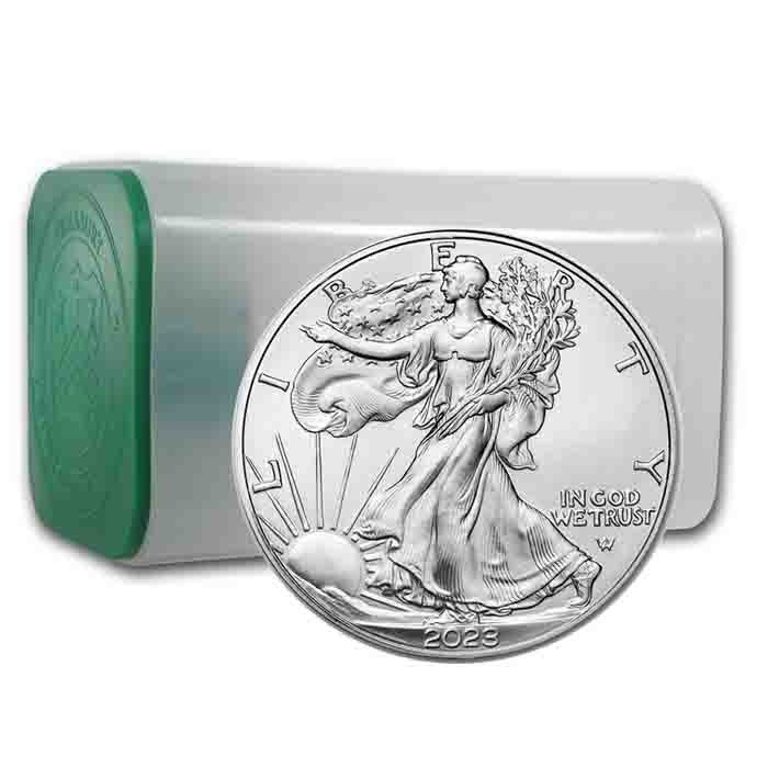 États-Unis. 2023 1 oz $1 USD American Silver Eagle Coin BU, 20 x 1oz in Tube