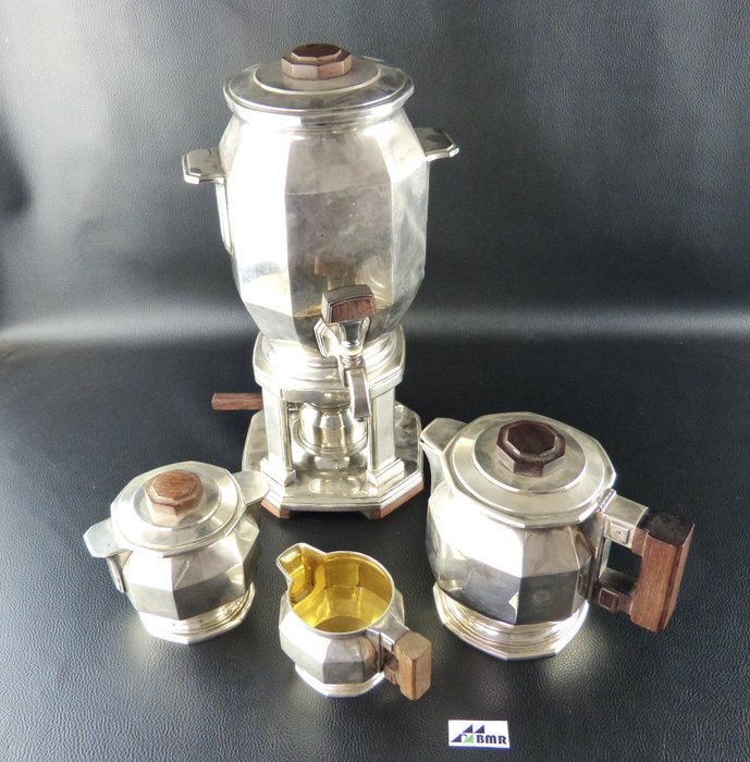 ODIOT & BOULENGER - Paris - 咖啡及茶水用具 (1) - Silber Service mit Samovar - vierteilig - .950 银, 镀银, 乌木
