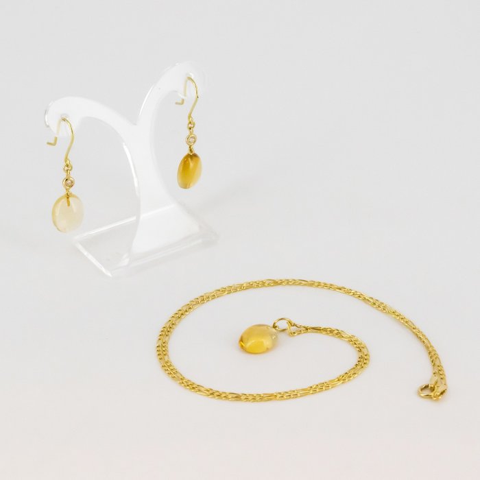 2 piece jewellery set - 18 kt. Yellow gold Diamond  (Natural) - Citrine 