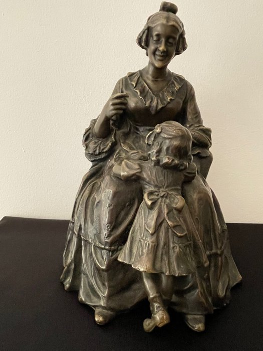 Carl Brose (1880 - ? ) - Skulptur, Madre con su hija - 25.5 cm - Bronze