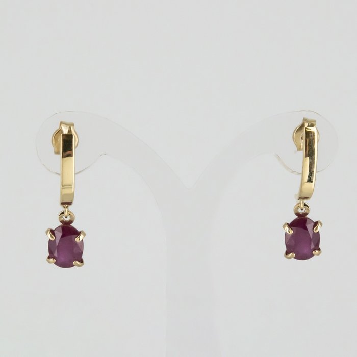 No Reserve Price - Earrings - 18 kt. Yellow gold Ruby
