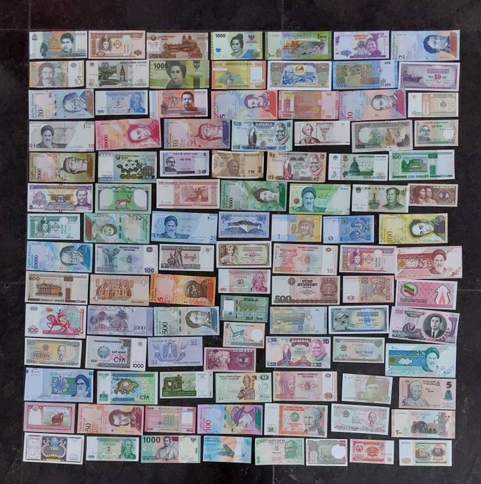 Maailma. - 100 verschillende bankbiljetten uit 37 verschillende landen.  (Ei pohjahintaa)
