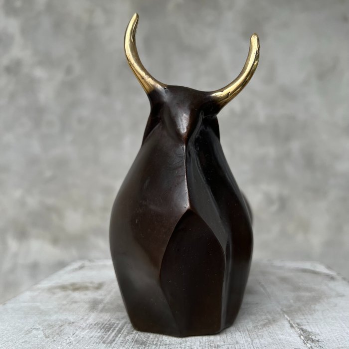 Posąg, No Reserve Price - Abstract Buffalo, Bronze with Golden Accents - 15 cm - Brązowy