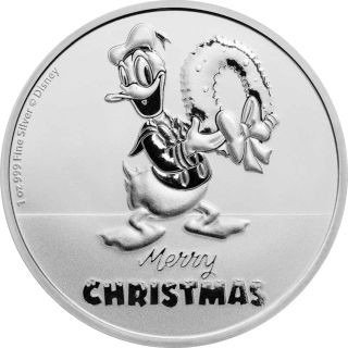 紐埃. 2 Dollars 2022 Disney - Donald Duck - Merry Christmas, 1 Oz (.999)  (沒有保留價)