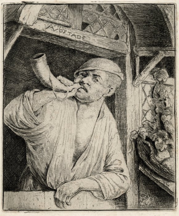Adriaen van Ostade (1610-1685) - The Baker Playing his Horn
