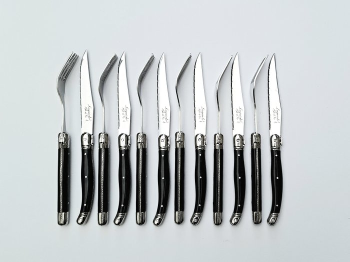 Laguiole - 6x Forks & 6x knives - Black - style de - Bordskniv uppsättning (12) - Stål (rostfritt stål)