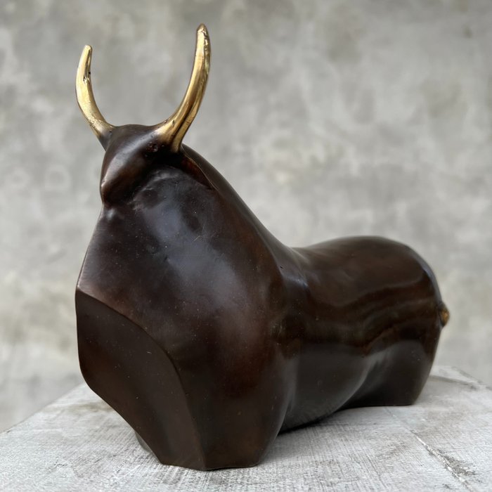 Szobor, No Reserve Price - Abstract Buffalo, Bronze with Golden Accents - 15 cm - Bronz