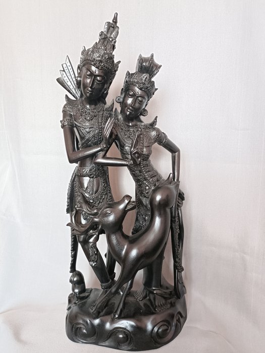 Sculpture - 72 cm - Rama Sita mit Hirsch - Indonesien