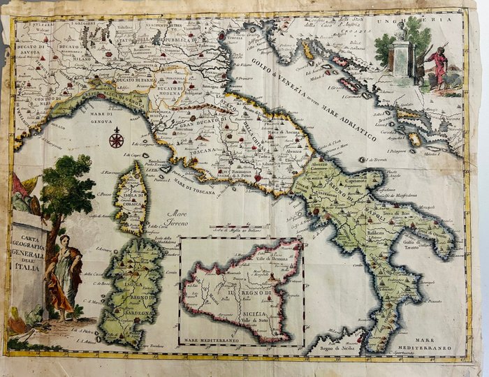 Europe, Map - Italy / Sicily / Sardinia / Corsica; Albrizzi, Giovanni  Battista / De L'Isle Guglielme - Carta Geografica Generale dell'Italia -  1721-1750 - Catawiki