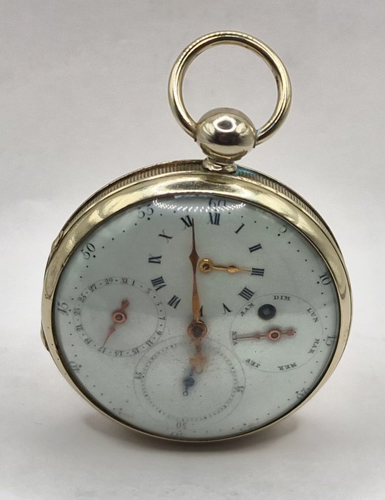 Geneve - Silberspindeluhr - Kalenderkomplikation - Regulateur - Sekunde - Zwitserland rond 1800