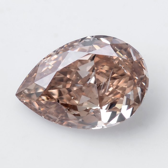 1 pcs 鑽石 - 0.81 ct - 明亮型, 梨輝 - Natural Fancy Orangy Brown - I1