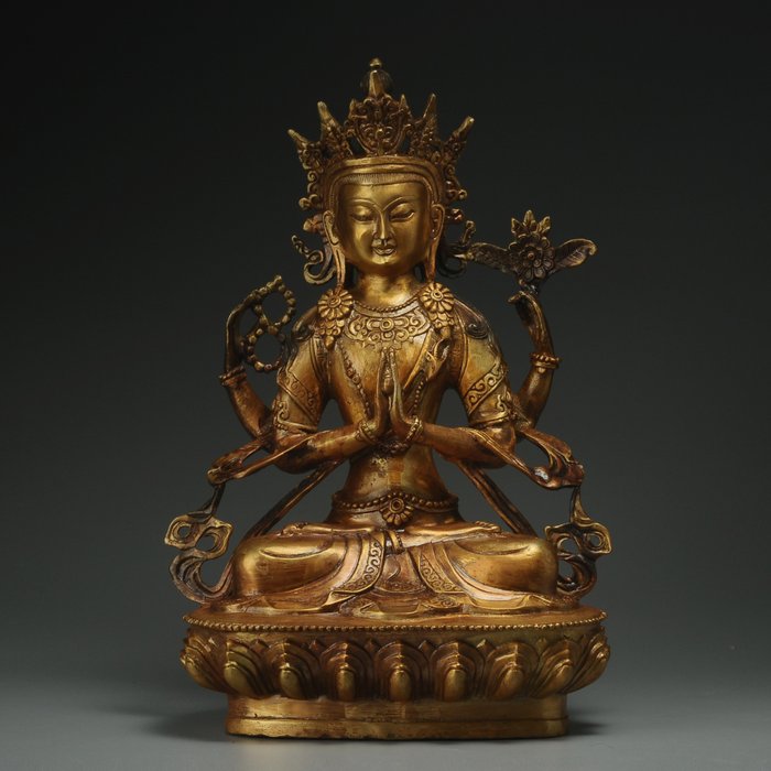 Buddhistische Objekte - Large Buddha statue, exquisite four-armed Buddha statue (1) - Bronze - 2020 und ff.