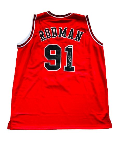 NBA - Dennis Rodman - Autograph - Röd anpassad baskettröja 