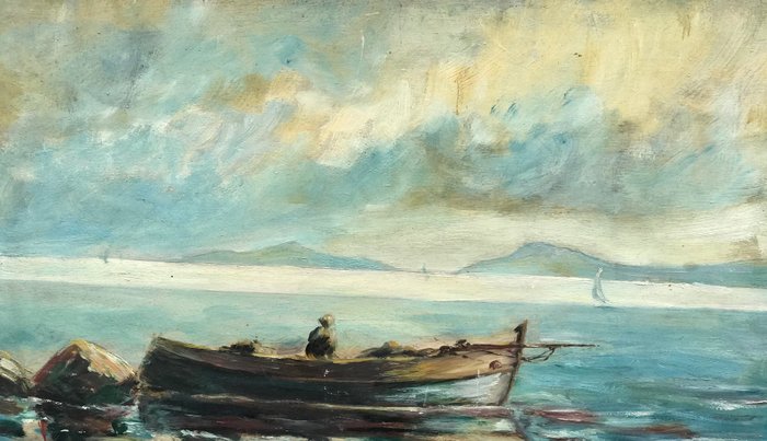 Scuola italiana (XIX) - Pescatori in Mare
