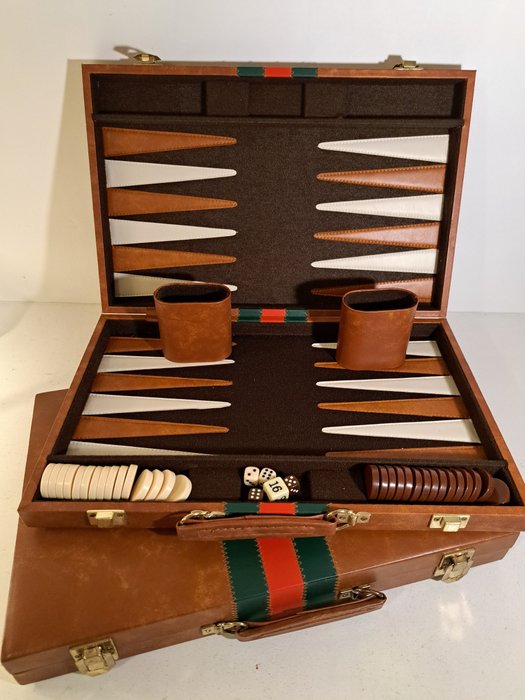 遊戲 (2) - 2 prachtige Backgammon koffers - Backgammon spellen - 皮革和木材
