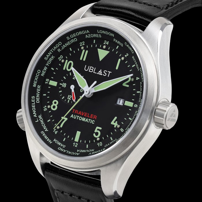 Ublast® - Traveler Automatic World Time - REF.UBTR47BKV - Genuine Leather - 男士 - 新的