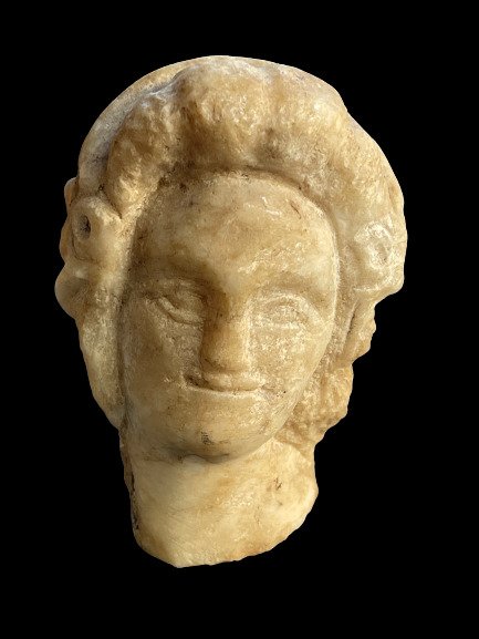 Romain antique Marbre Tête de Femme. Licence d'exportation espagnole - 10 cm