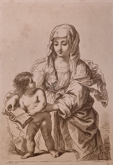 Francesco Bartolozzi (1727-1815)  - Giovanni Francesco Barbieri,  il Guercino (1591 - 1666) - Vol. I tav. 14 "Virgin and Child holding a Book"
