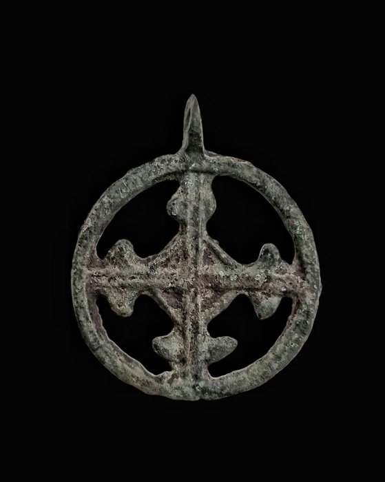 Epoca Vikingilor Bronz Rare pandantiv Crucea Soarelui lui Odin