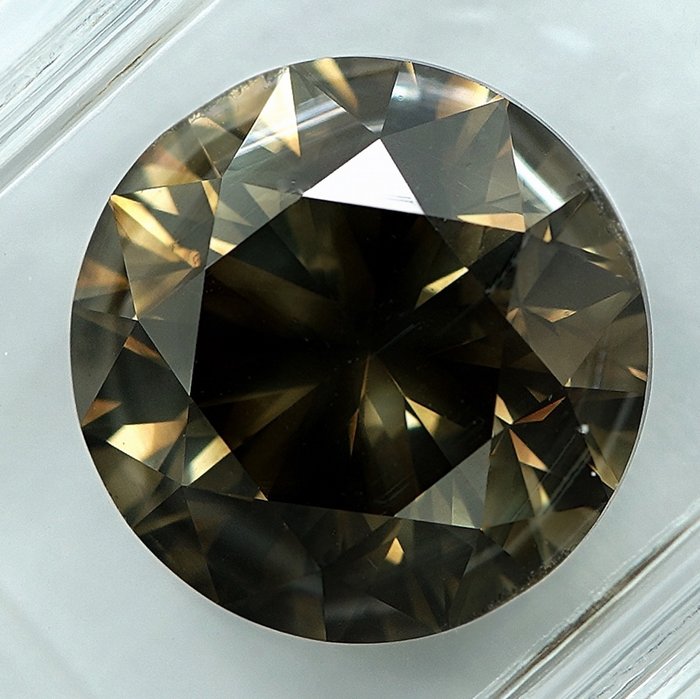 1 pcs Gyémánt  (Természetes színű)  - 5.02 ct - Kerek - Fancy deep Barnás, Szürke Sárga - SI2 - Nemzetközi Gemmológiai Intézet (IGI)