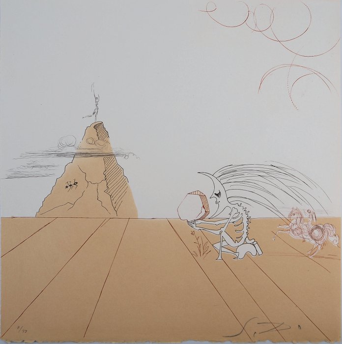 Salvador Dali (1904-1989) - Paysage ibérique : Homme surréaliste et Cavalier