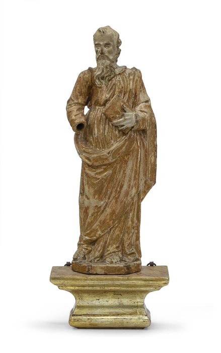 Sculpture, San Giovanni evangelista - 46 cm - Bois doré à la gouache
