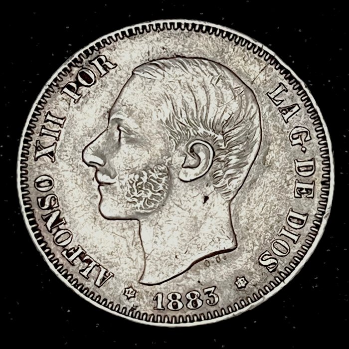 西班牙. Alfonso XII (1874-1885). 2 Pesetas - 1883 *18 *83 MSM - (R195)