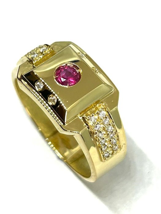 Anello - 18 carati Oro giallo Rubino - Diamante 