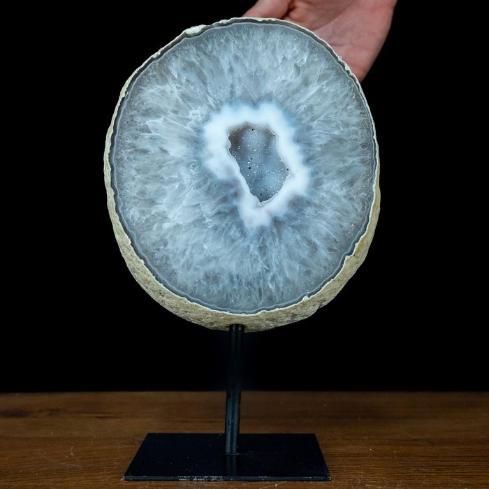 Rare Big "Moon Pattern" Agate Druse on Stand- 2466.81 g