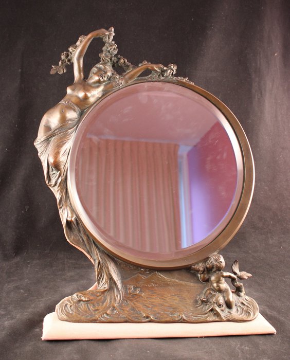 Specchio - Grande specchio da tavolo con nudo - Bronzo, Vetro - Catawiki