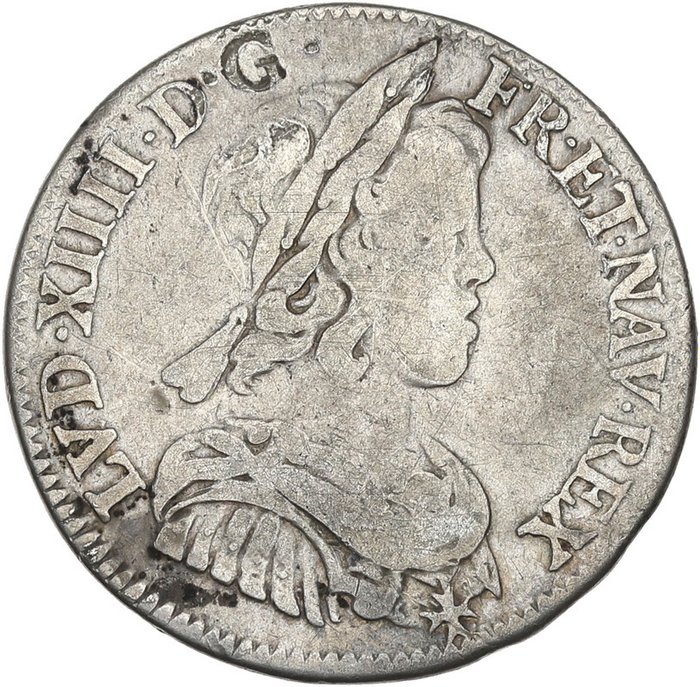 法國. 路易十四世 (1643-1715). 1/4 Écu à la mèche courte 1645-A, Paris