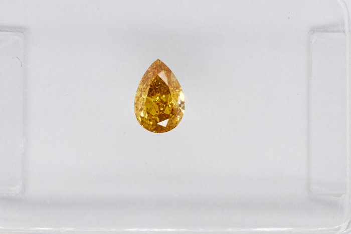 1 pcs 钻石 - 0.21 ct - 梨 - NO RESERVE PRICE - Fancy Intense Brownish Yellow - I1 内含一级