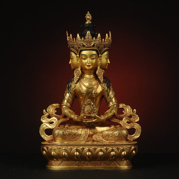 Obiecte budiste - Large handmade Buddha statue, exquisite Buddha statue of the Great Sun Tathagata（Mahāvairocana） (1) - Bronz - 2020+
