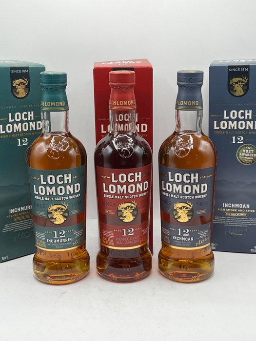 Loch Lomond - 12yo Perfectly Balanced + Inchmurrin 12yo + Inchmoan 12yo - Original bottling  - 70 cl - 3 flaskor