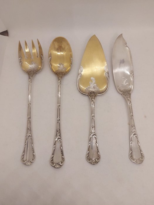 Christofle - 沙拉餐具 (4) - 银盘, 镀金的银 - 1910-1920