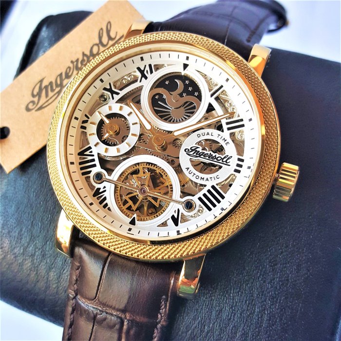 Ingersoll - Automatic - Moon - Open Heart Skeleton - Dual Time - Gold - 没有保留价 - 男士 - 新的