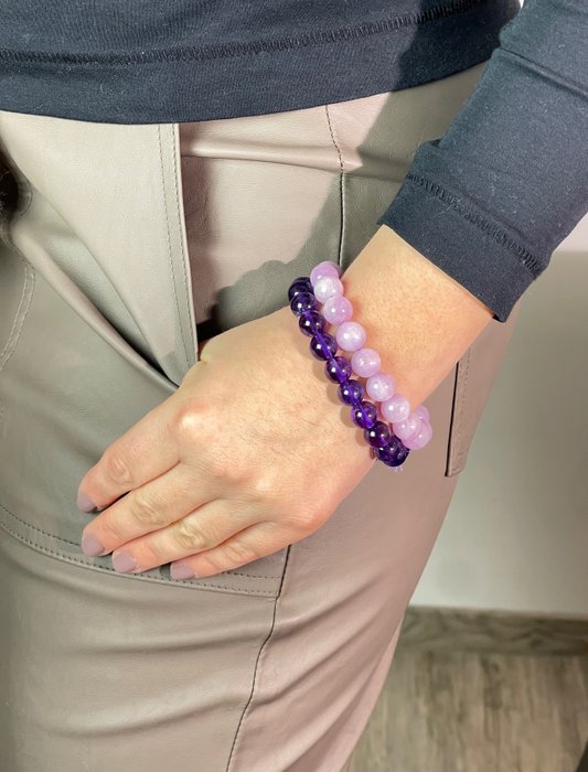 紫锂辉石和紫水晶 珠子套装- 81 g - (1)