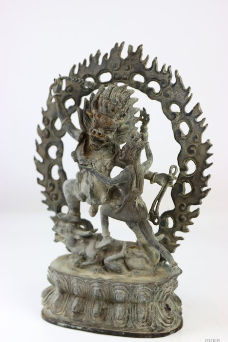 Bijzonder gedetailleerd standbeeld Yamāntaka - Bronze - Nepal