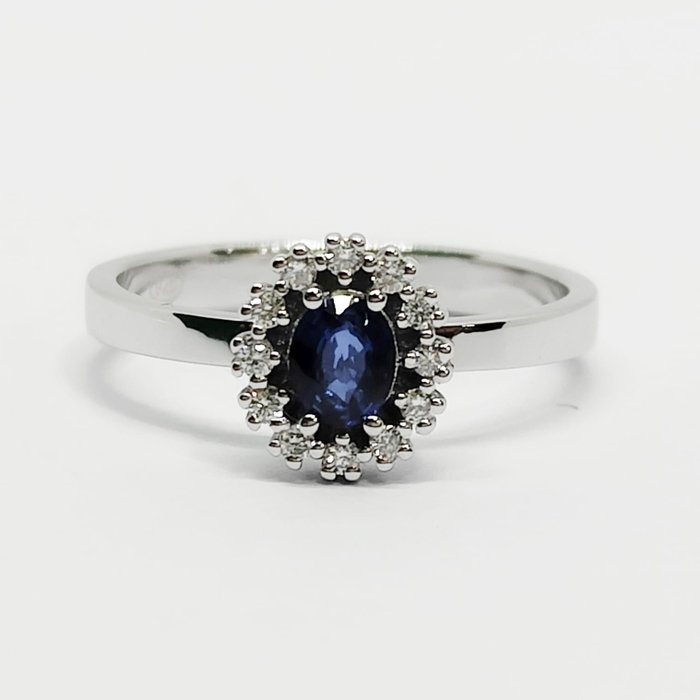 沒有保留價 - 戒指 銀 -  0.68 tw. 藍寶石 - 鉆石 