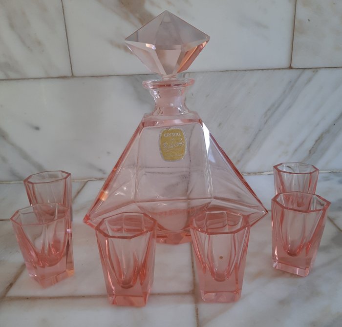Boheems kristal Art-deco mondgeblazen likeurset - 玻璃水瓶 - 水晶