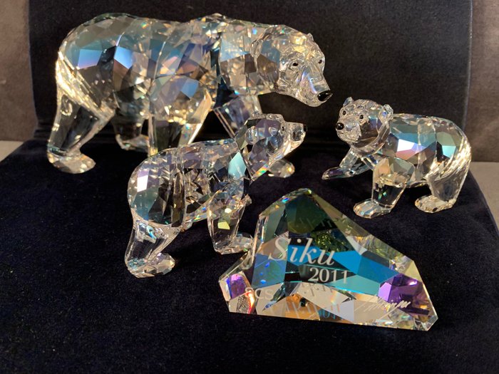 Swarovski - Anton Hirzinger - 小雕像 - SCS - Annual Edition 2011 - Siku Polar Bear + Polar Bear Cubs Crystal Moonlight - Boxed  (4) - 水晶