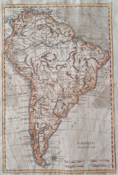 America, Mappa - Sud America; Bonne - Amérique Méridionale - 1781-1800