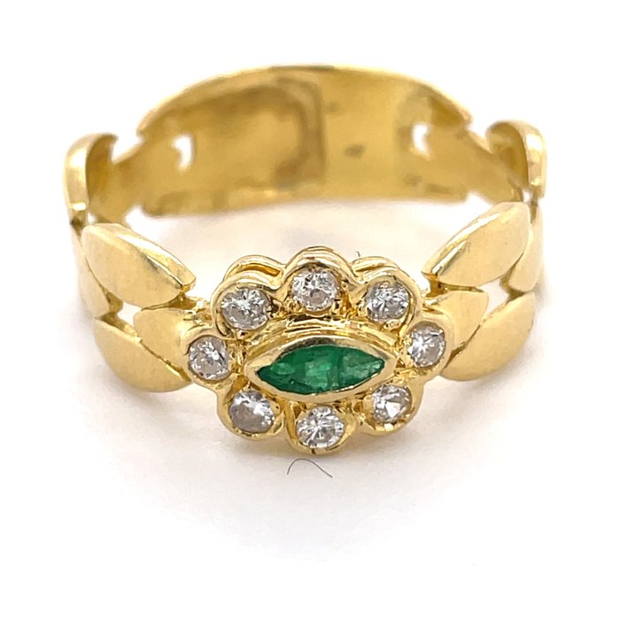 Ring - 18 kt. Yellow gold Emerald - Diamond 