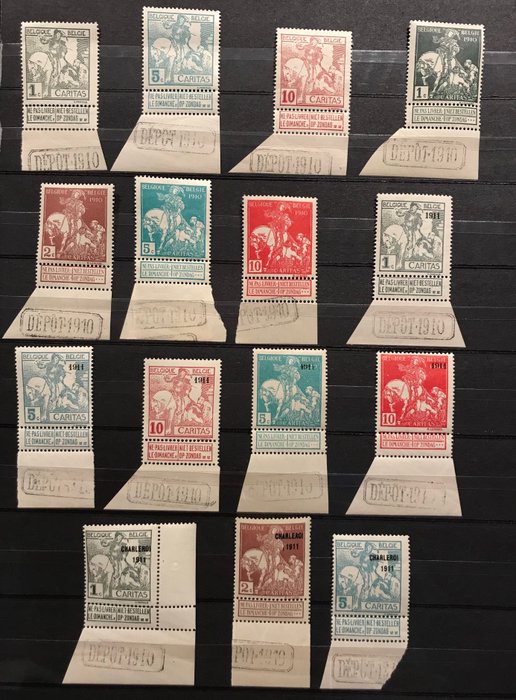 比利时 1911/1911 - 明爱 - 发行 - 精选邮票边缘及边缘刻有「DEPOT」字样 - ex. OBP 84/107